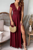 Plataz Solid Slit V Neck Evening Dress HZ1007