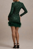 Plataz Party Sequins Feather Hemline O Neck Evening Dresses(4 HZ1007
