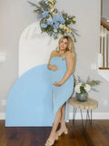 Plataz Blue Knit Bandeau Side Slit Strapless Bodycon Eleagnt Going Out Maternity Photoshoot Baby Shower Maxi Dress Maternity