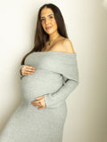 Plataz Off Shoulder Solid Color Mermaid Bodycon Elegant Photoshoot Maternity Maxi Sweater Dress Maternity