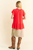 Plataz & Dani Solid Lace Trim Neck Short Sleeve Peplum Top DJPT