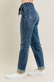 Plataz Blue Full Size HW Vintage Wash Jeans w/ Drawstring Plus Size DJPT