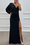 Plataz Prom Slit Ruched Irregular V Neck Evening Dresses(4 HZ1007