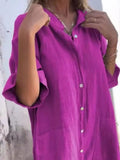 Plataz Size Casual Linen Button-Down Shirt Dress Plus Size DJPT