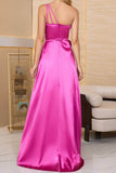 Plataz Solid Slit Oblique Collar Evening Dress HZ1007