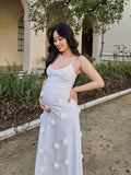 Plataz Spaghetti Strap Backless 3D Flowers Maternity Maxi Dress Maternity