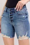 Plataz Blue Button Fly Mid Length Denim Shorts W/ Destroy DJPT