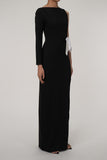 Plataz Boat Neck Cutout Big Bow High Split Maxi Evening Dress - HZ1007