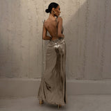 Plataz Coated Fabric Spring Summer Women Clothing off Neck Sexy Backless Slim Fit Evening HZ1007