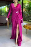 Plataz Elegant Hollow Out Slit Ruched V Neck Evening Dresses(4 HZ1007