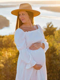 Plataz White Ruffle Ruched High Waist Puff Sleeve Cute Photoshoot Maternity Maxi Dress Maternity