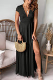 Plataz Solid Slit V Neck Evening Dress HZ1007