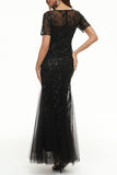 Plataz Elegant Patchwork Sequins O Neck Evening Dress HZ1007