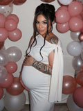 Plataz Strap Ties One Shoulder Mermaid Bodycon Elegant Photoshoot Baby Shower Maternity Maxi Dress Maternity