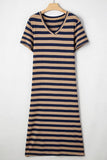Plataz Striped V-Neck Midi T-Shirt Dress DJPT