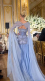 Plataz A Line Off The Shoulder Maxi Long Party Light Blue Chiffon Prom Dresses Evening Dress SD2395 HZ0628