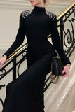 Plataz Formal Solid Backless Slit Rhinestone Half A Turtleneck Evening Dress HZ1007