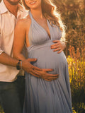Plataz Spaghetti Strap Backless Tie Back High Waist Boho Photoshoot Maternity Maxi Dress Maternity