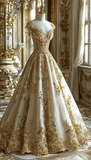 Plataz Gold Satin Appliques Ball Gown,Formal Prom Evening Dress HZ1007