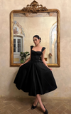 Chic Black A-Line Evening Gown Straps Party Dress Tea Length Formal Dress HZ1024
