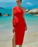 Plataz Dress Evening Dress ¨C One Shoulder Ruffled Slit Party Dress for HZ1007