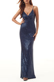 Plataz Formal Solid Sequins V Neck Evening Dress HZ1007