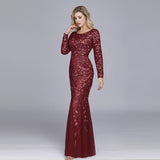 Plataz Multi-Color Long Sleeve round Neck Fishtail Banquet Evening Dress for HZ1007