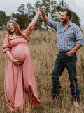 Plataz Pink Boho Flowy Bump Friendly Off Shoulder Photoshoots Maxi Dress Maternity