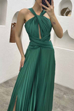 Plataz Solid Fold Halter Evening Dress HZ1007