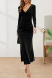 Plataz Elegant Solid V Neck Evening Dress Dresses(4 HZ1007