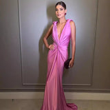 Plataz V Sleeveless Backless Solid Color Prom HZ1007