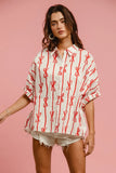 Plataz Bow Ribbon Woven Printed Button Down Shirt DJPT