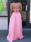 Plataz Pink V-neck Spaghetti Strap Halter Neck Backless Cami Slit Baby Shower Plus Size Maternity Maxi Dress Maternity