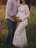Plataz White Lace Sequin Off Shoulder Mermaid Bodycon Wedding Gown Baby Shower Elegant Foamal Maternity Photoshoot Maxi Dress Maternity