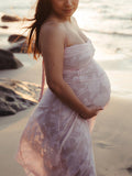 Plataz Pink Spaghetti Strap Backless Sheer Big Swing Chic Maternity Maxi Dress Maternity
