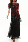 Plataz Elegant Patchwork Sequins O Neck Evening Dress HZ1007