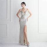 Plataz Beading Sling Party Sequined Dress Long Banquet Slim Fit Evening Dress HZ1007