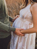Plataz White Lace Boho Maxi Maternity Photoshoot Dress Specially Designed for Outdoor and Beach Maternity Photography Gowns Maternity