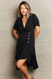 Plataz Decorative Button Surplice Ruffle Hem Dress DJPT