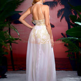 Plataz Girl Lace Halter Backless Waist Slit Evening HZ1007