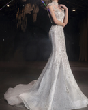 Plataz Mermaid Strapless Neckline Sequin White Tulle Wedding Dresses SD1753 HZ0628