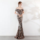 Plataz the Shoulder Sequined Evening Dress: Long Fish Tail, Slim HZ1007