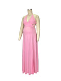 Plataz Pink V-neck Spaghetti Strap Halter Neck Backless Cami Slit Baby Shower Plus Size Maternity Maxi Dress Maternity