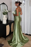 Plataz Mermaid Spaghetti Straps Sage Green Long Satin Prom Dresses Formal Evening Dress SD2416 HZ0628