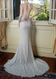 Elegant Lace Mermaid Evening Gown Halter-neck Party Dress Lace-up Long Formal Dress HZ1024