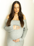 Plataz Off Shoulder Solid Color Mermaid Bodycon Elegant Photoshoot Maternity Maxi Sweater Dress Maternity