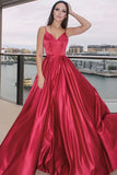 Plataz A-line Spaghetti Straps Satin Backless Prom Dresses with HZ1007