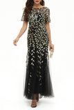 Plataz Elegant Patchwork Sequins O Neck Evening Dress HZ1007