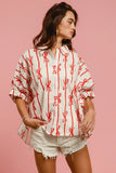 Plataz Bow Ribbon Woven Printed Button Down Shirt DJPT
