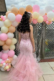 Vintage Pink Applique Strapless Sequin Evening Gown Mermaid Sweetheart Party Dress Long Formal Dress HZ1024